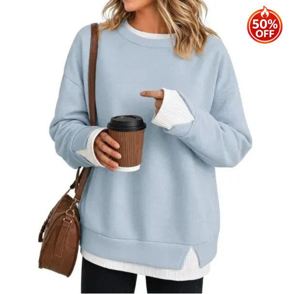 Fisoew Women's Layered Sweatshirt Crew Neck Pullover