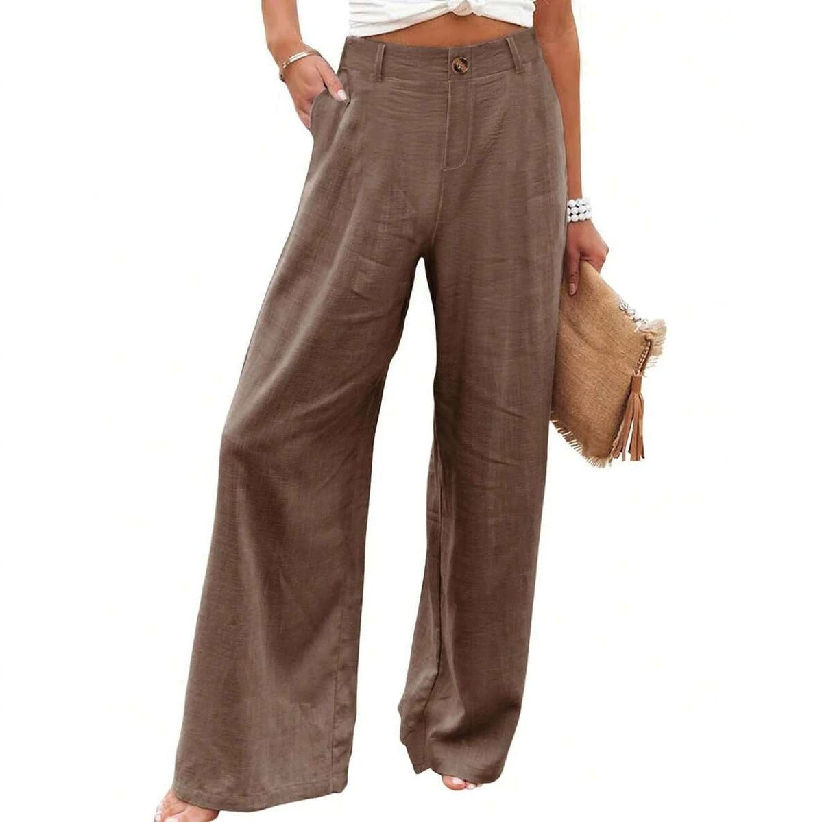 Womens Cotton Linen Pants Casual Wide Leg Summer Trousers