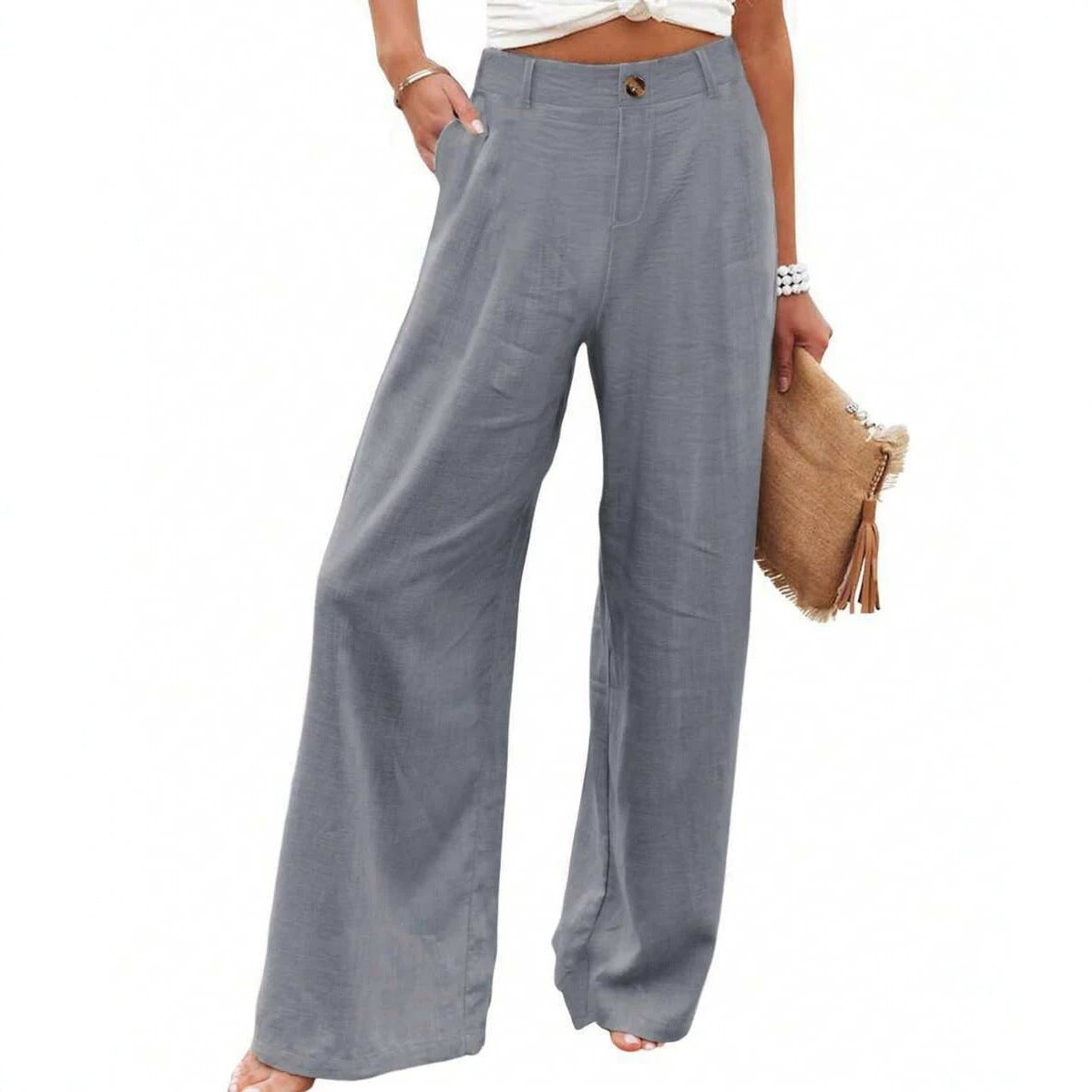 Womens Cotton Linen Pants Casual Wide Leg Summer Trousers