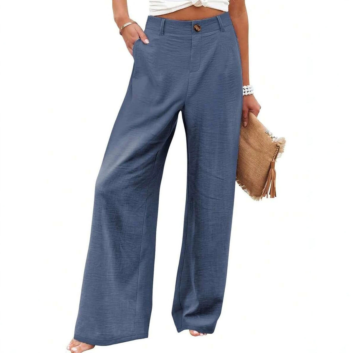 Womens Cotton Linen Pants Casual Wide Leg Summer Trousers