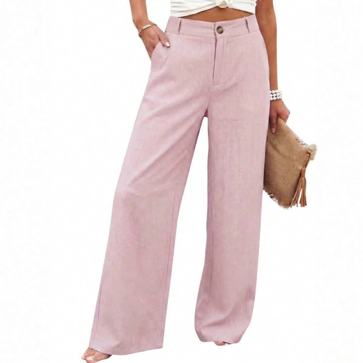 Womens Cotton Linen Pants Casual Wide Leg Summer Trousers