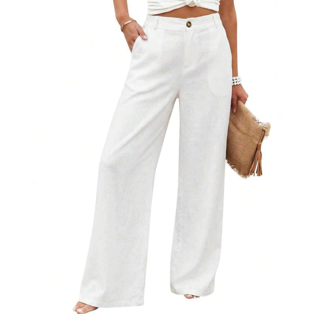 Womens Cotton Linen Pants Casual Wide Leg Summer Trousers