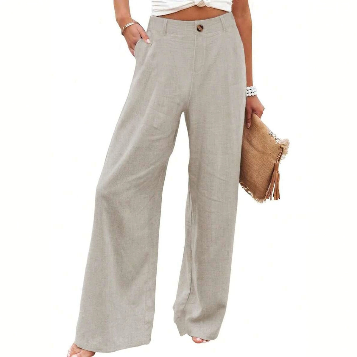 Womens Cotton Linen Pants Casual Wide Leg Summer Trousers