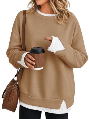 Fisoew Women's Layered Sweatshirt Crew Neck Pullover
