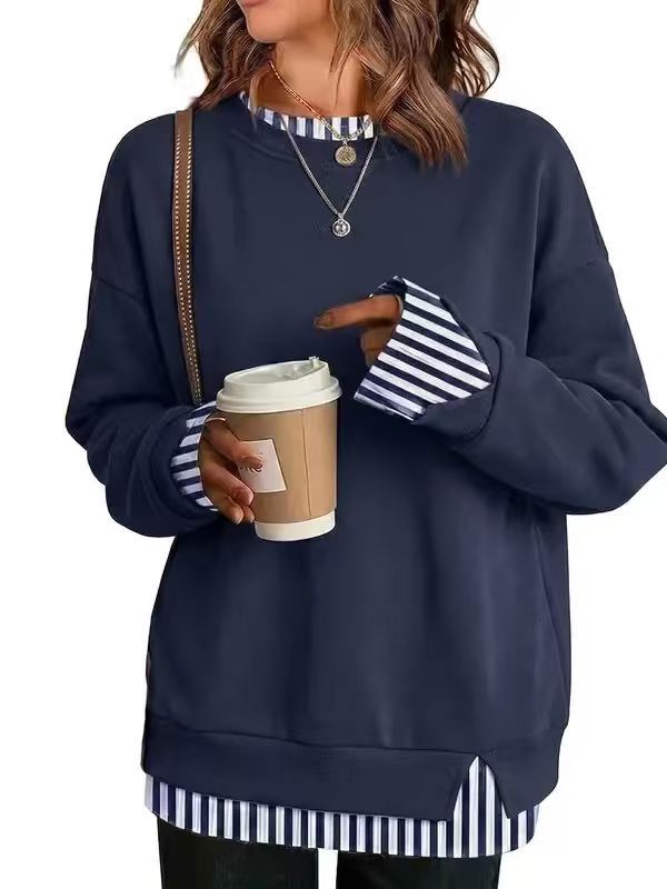 Fisoew Women's Layered Sweatshirt Crew Neck Pullover