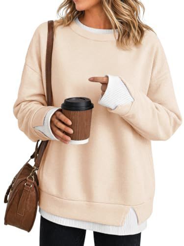 Fisoew Women's Layered Sweatshirt Crew Neck Pullover