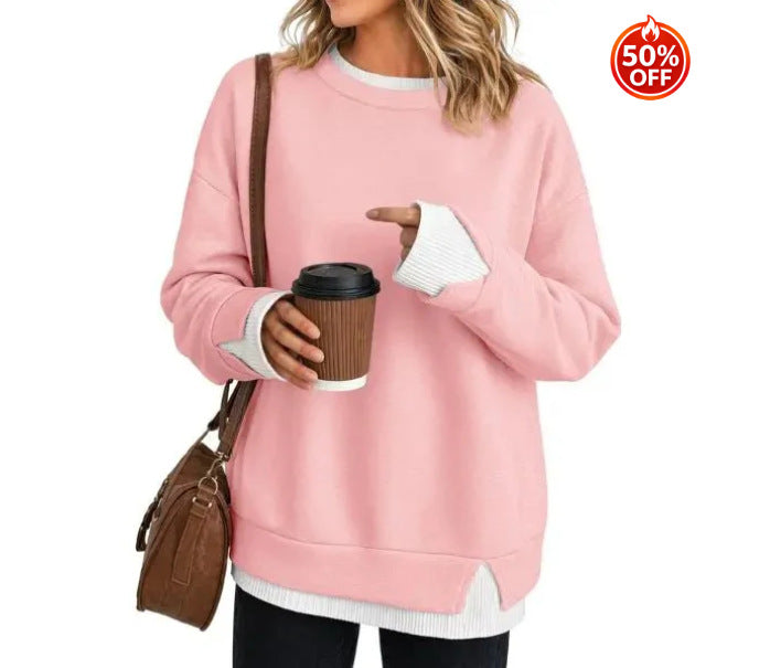 Fisoew Women's Layered Sweatshirt Crew Neck Pullover