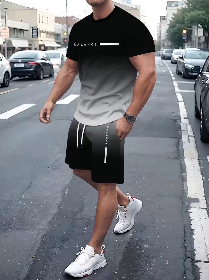 Letter and digital print short-sleeved suit