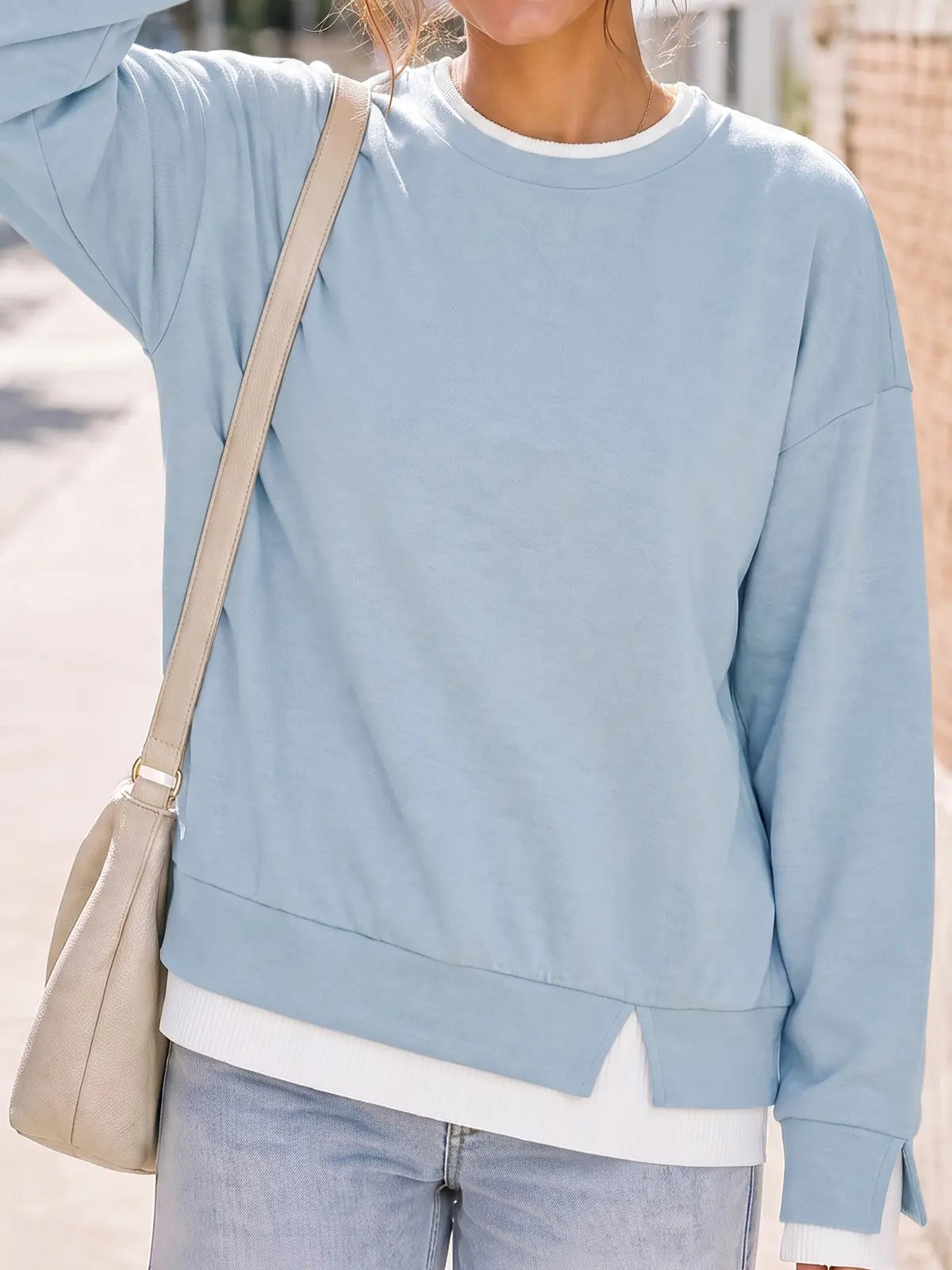 Fisoew Women's Layered Sweatshirt Crew Neck Pullover