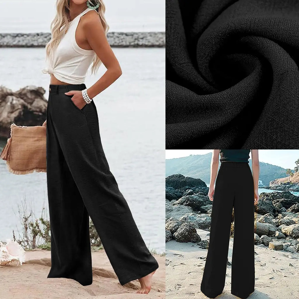 Womens Cotton Linen Pants Casual Wide Leg Summer Trousers